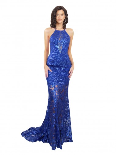 Mermaid High Neck Lace Long Royal Blue Semi Formal Evening Dress / Prom Dress / Bridesmaid Dress Sydney