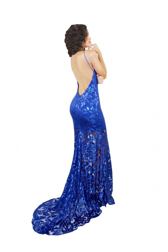 Mermaid High Neck Lace Long Royal Blue Semi Formal Evening Dress / Prom Dress / Bridesmaid Dress Sydney