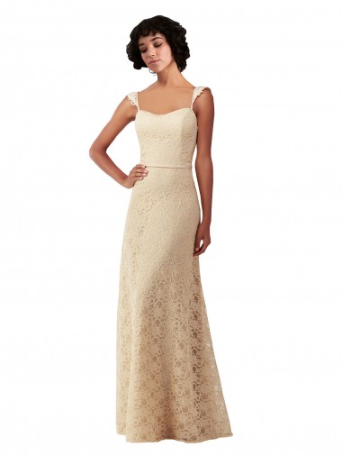 A-Line Sweetheart Lace Long Champagne Bridesmaid Dress Sydney