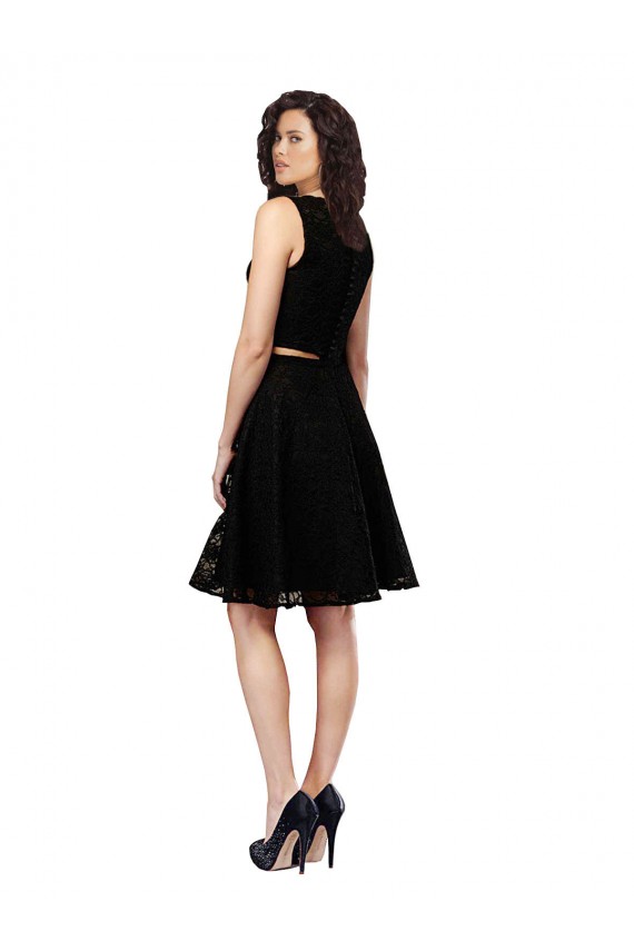 A-Line Jewel Neck Lace Knee Length Black Bridesmaid Dress Sydney