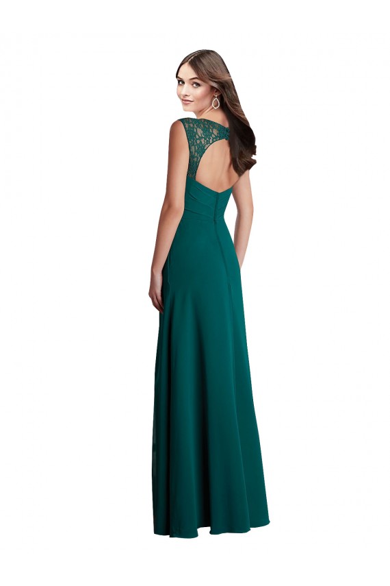 A-Line V-Neck Soft Chiffon & Lace Long Hunter Bridesmaid Dress Sydney