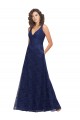 A-Line V-Neck Lace Long Dark Navy Bridesmaid Dress Sydney