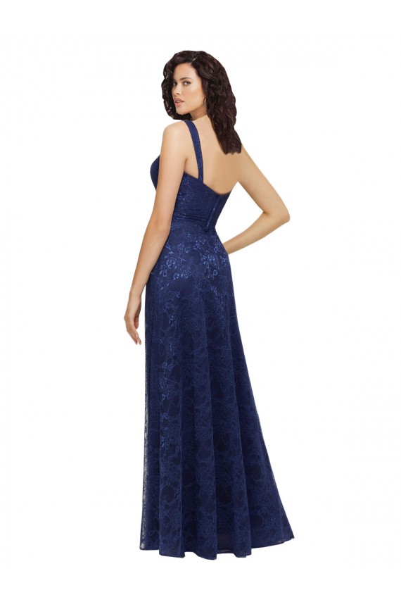 A-Line V-Neck Lace Long Dark Navy Bridesmaid Dress Sydney