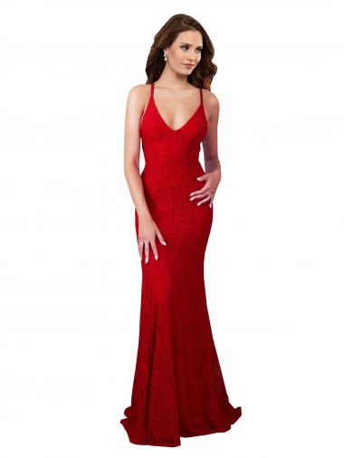 Mermaid V-Neck Lace Long Red Formal Evening Gown / Prom Dress / Bridesmaid Dress Sydney
