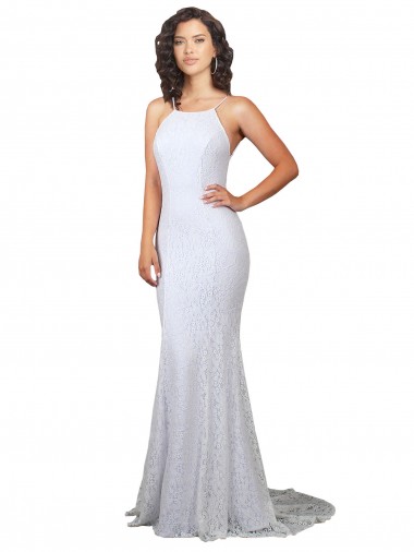 Mermaid High Neck Lace Sweep Train White Wedding Dress Sydney