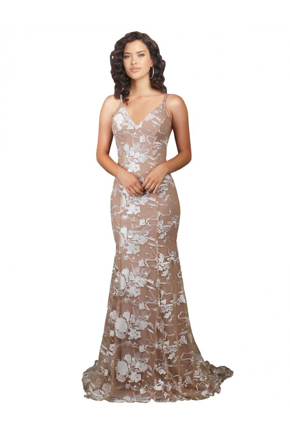 Mermaid V-Neck Lace Sweep Train Champagne Wedding Dress Sydney
