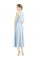 A-Line V-Neck Satin Tea Length Light Sky Blue Bridesmaid Dress Sydney