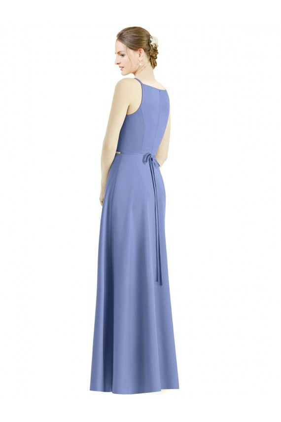 A-Line V-Neck Satin Long Periwinkle Bridesmaid Dress Sydney