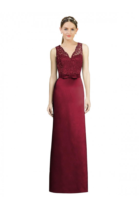 A-Line V-Neck Satin & Lace Long Burgundy Bridesmaid Dress Sydney