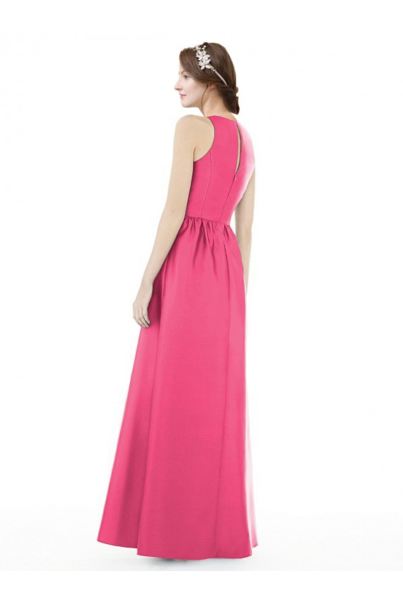 A-Line Jewel Neck Satin Long Ruby Bridesmaid Dress Sydney