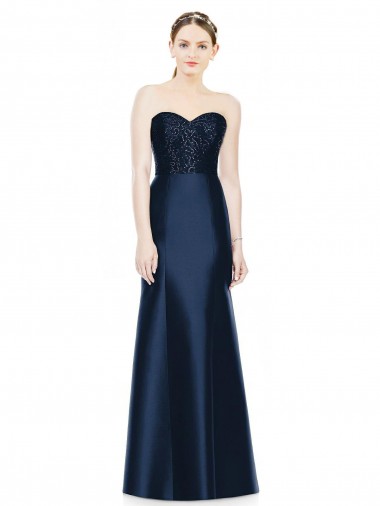 Mermaid Strapless Satin Long Dark Navy Evening Dress / Bridesmaid Dress Sydney