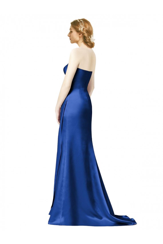 A-Line Strapless Satin Long Dark Navy Bridesmaid Dress Sydney