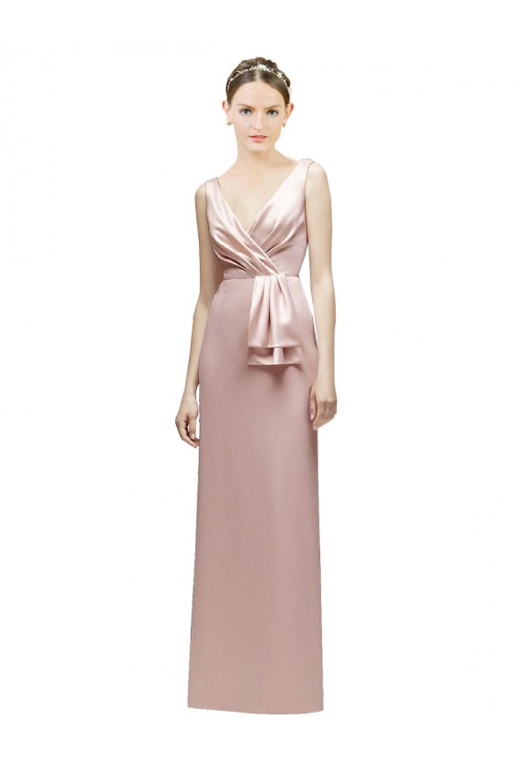 Sheath V-Neck Satin Long Pink Bridesmaid Dress Sydney