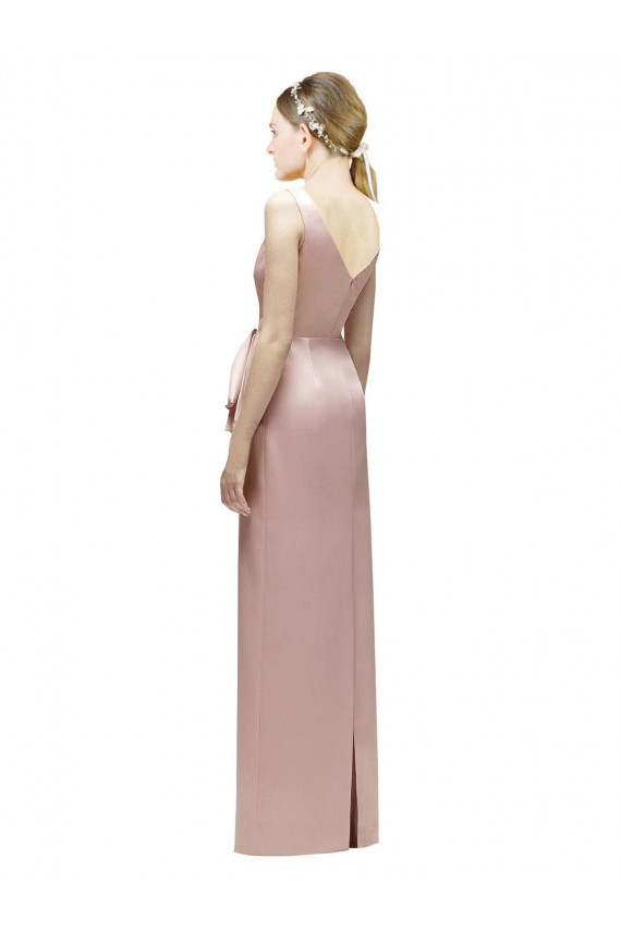 Sheath V-Neck Satin Long Pink Bridesmaid Dress Sydney