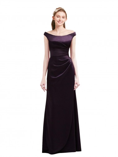 A-Line Off the Shoulder Satin Long Grape Bridesmaid Dress Sydney