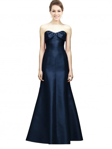 Mermaid Strapless Satin Long Dark Navy Bridesmaid Dress Sydney