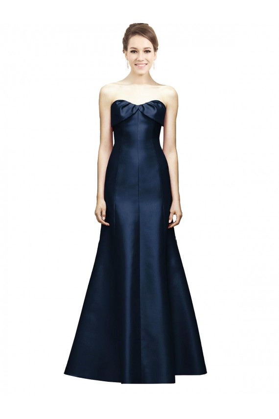 Mermaid Strapless Satin Long Dark Navy Bridesmaid Dress Sydney