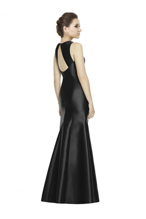 Mermaid High Neck Satin Long Black Bridesmaid Dress Sydney