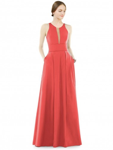 A-Line Jewel Neck Satin Long Firecracker Bridesmaid Dress Sydney