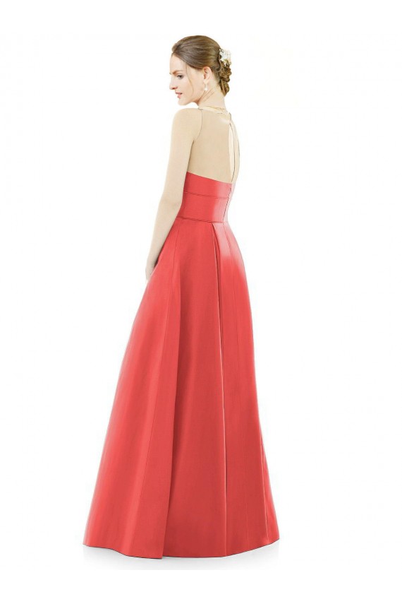 A-Line Jewel Neck Satin Long Firecracker Bridesmaid Dress Sydney