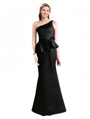 Mermaid One Shoulder Satin Long Black Bridesmaid Dress Sydney