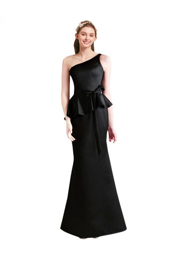 Mermaid One Shoulder Satin Long Black Bridesmaid Dress Sydney