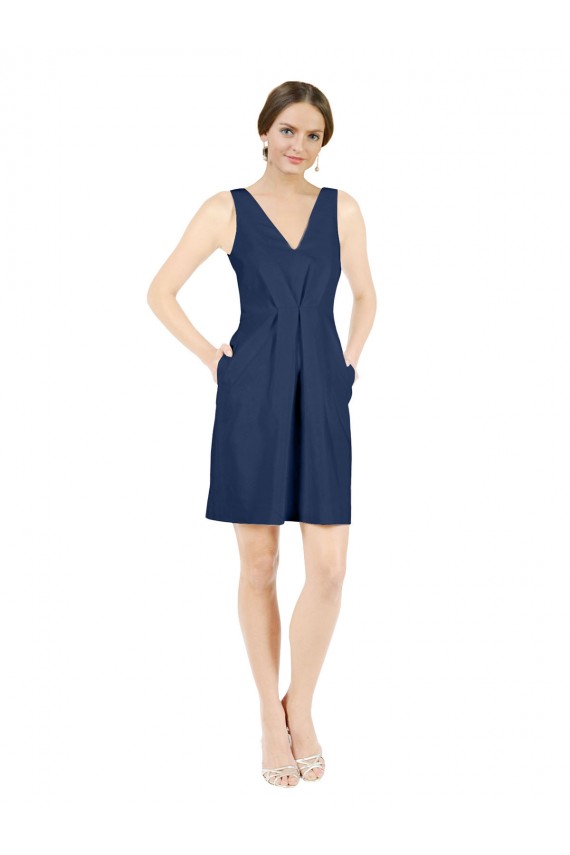 A-Line V-Neck Satin Knee Length Dark Navy Evening Gown / Bridesmaid Dress Sydney