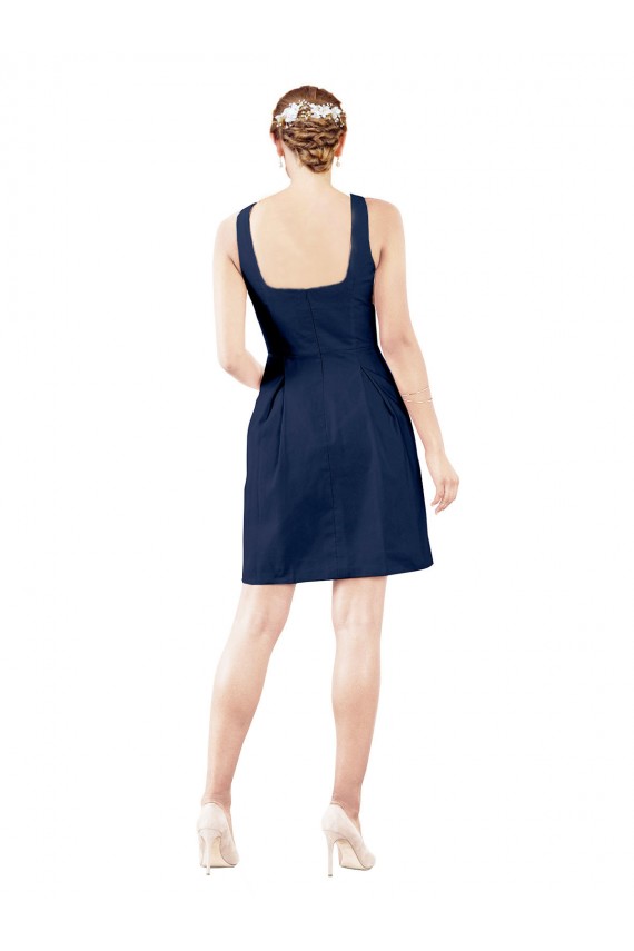 A-Line V-Neck Satin Knee Length Dark Navy Bridesmaid Dress Sydney