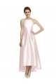 A-Line Halter Neck Satin Long Pink High Low Bridesmaid Dress Sydney