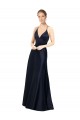 A-Line V-Neck Satin Long Dark Navy Prom Dress / Bridesmaid Dress Sydney