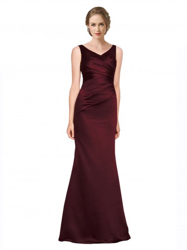A-Line V-Neck Satin Long Burgundy Black Tie Evening Gown / Prom Dress / Bridesmaid Dress Sydney
