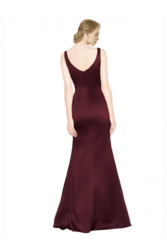 A-Line V-Neck Satin Long Burgundy Black Tie Evening Gown / Prom Dress / Bridesmaid Dress Sydney