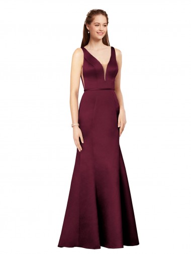 Sheath V-Neck Satin Long Burgundy Formal Evening Gown / Prom Dress / Bridesmaid Dress Sydney