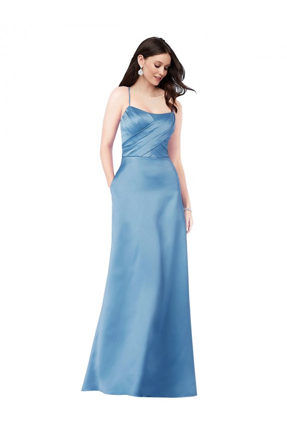 Sheath Square Neck Satin Long Sky Blue Formal Evening Gown / Prom Dress / Bridesmaid Dress Sydney