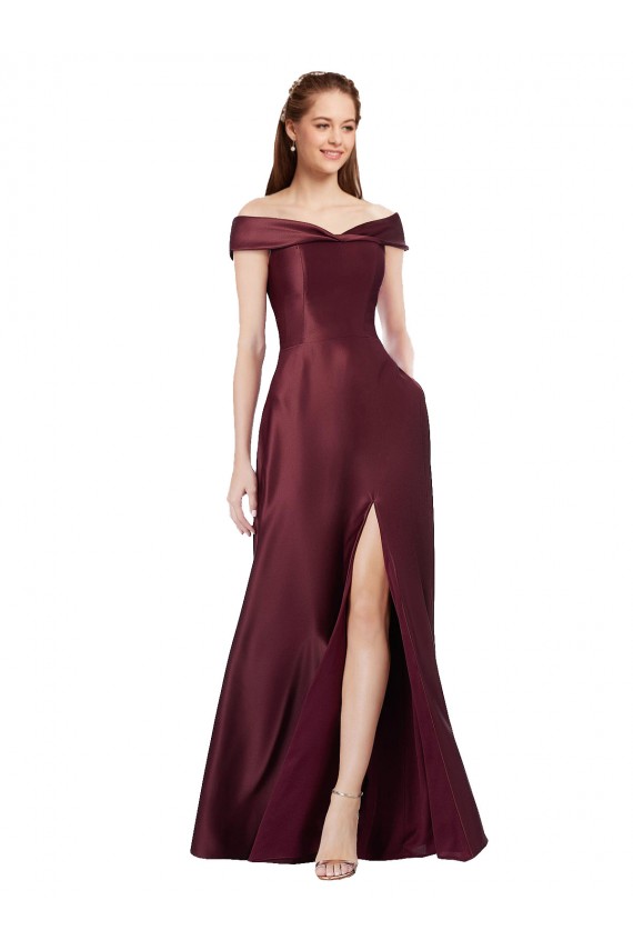 A-Line Strapless Satin Long Burgundy Gold Black Tie Evening Gown / Prom Dress / Bridesmaid Dress Sydney