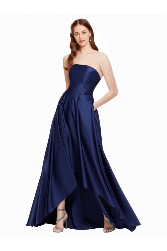 A-Line Strapless Satin Long Dark Navy High Low Evening Gown / Prom Dress / Bridesmaid Dress Sydney