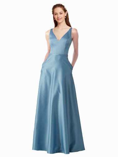 A-Line High Neck Satin Long Black Tie Prom Dress / Bridesmaid Dress Sydney