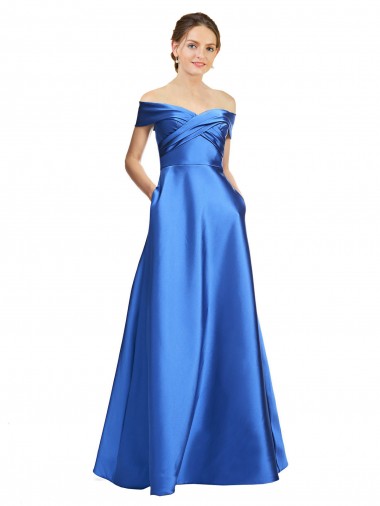 A-Line Off the Shoulder Satin Long Black Tie Evening Gown / Prom Dress / Bridesmaid Dress Sydney