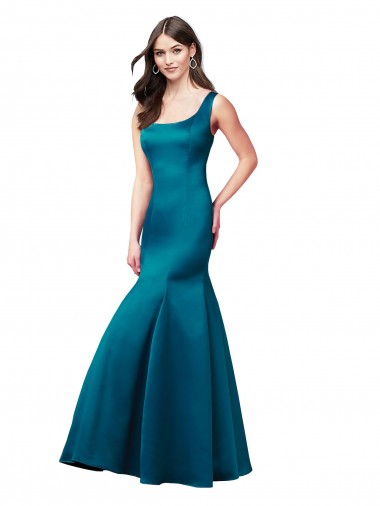 Mermaid Bateau Neck Satin Long Peacock Blue Prom Dress / Bridesmaid Dress Sydney