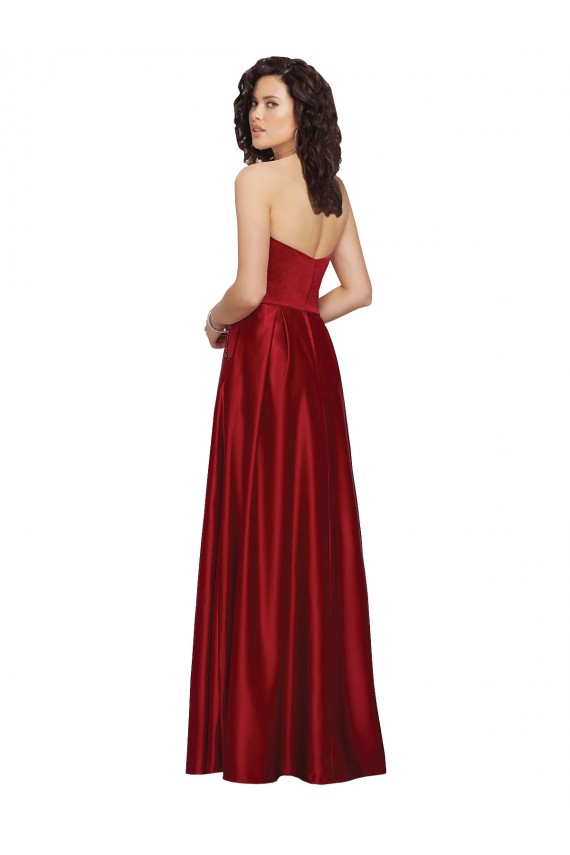 A-Line Strapless Satin Long Dark Red Prom Dress / Bridesmaid Dress Sydney