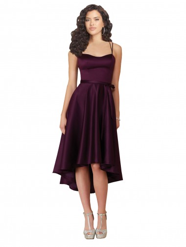 A-Line Scoop Neck Neck Satin Short Grape High Low Prom Dress / Bridesmaid Dress Sydney