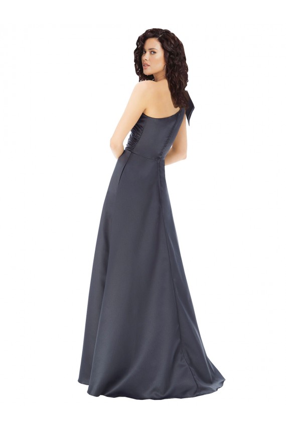 A-Line One Shoulder Satin Long Slate Grey Formal Evening Gown / Prom Dress / Bridesmaid Dress Sydney