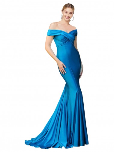Mermaid High Neck Satin Long Peacock Blue Formal Evening Gown / Prom Dress / Bridesmaid Dress Sydney