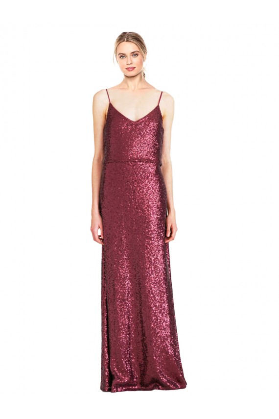 A-Line High Neck Sequin Long Burgundy Formal Evening Gown / Prom Dress / Bridesmaid Dress Sydney