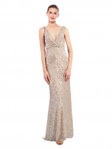 Sheath V-Neck Sequin & Sparkling Sequin Long Silver Formal Evening Gown / Prom Dress / Bridesmaid Dress Sydney
