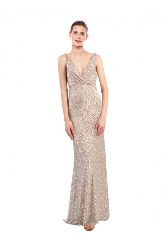 Sheath V-Neck Sequin & Sparkling Sequin Long Silver Formal Evening Gown / Prom Dress / Bridesmaid Dress Sydney