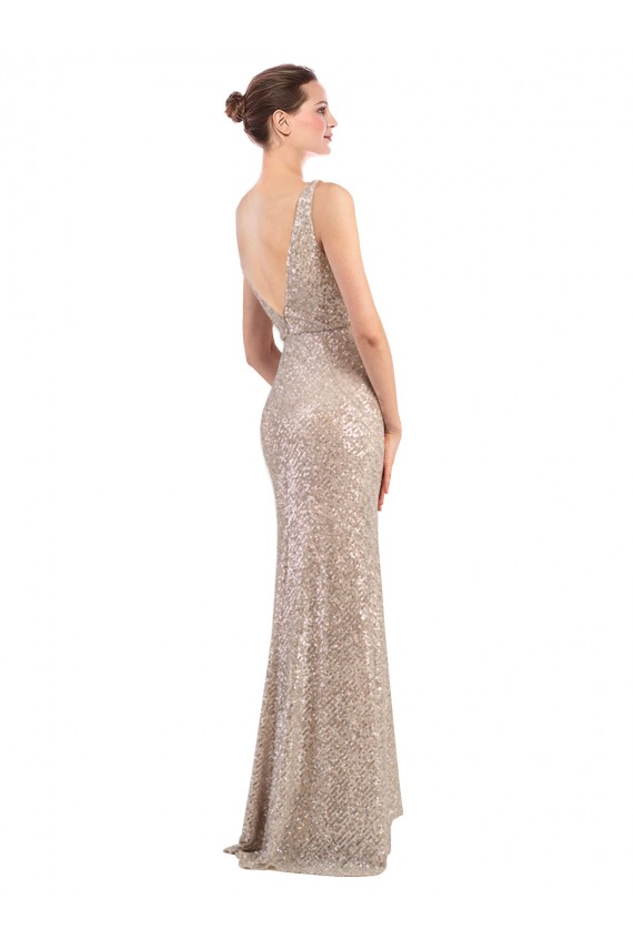 Sheath V-Neck Sequin & Sparkling Sequin Long Silver Formal Evening Gown / Prom Dress / Bridesmaid Dress Sydney