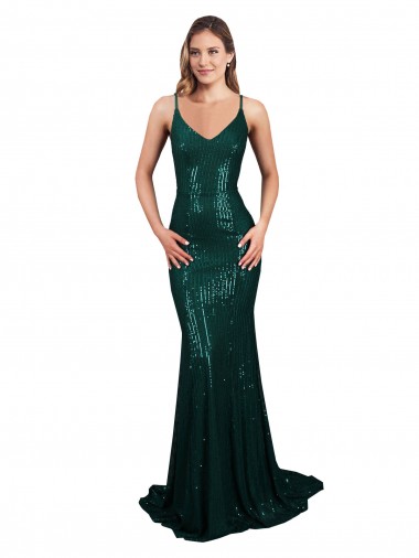 Mermaid V-Neck Sequin Long Dark Green Formal Evening Gown / Prom Dress / Bridesmaid Dress Sydney