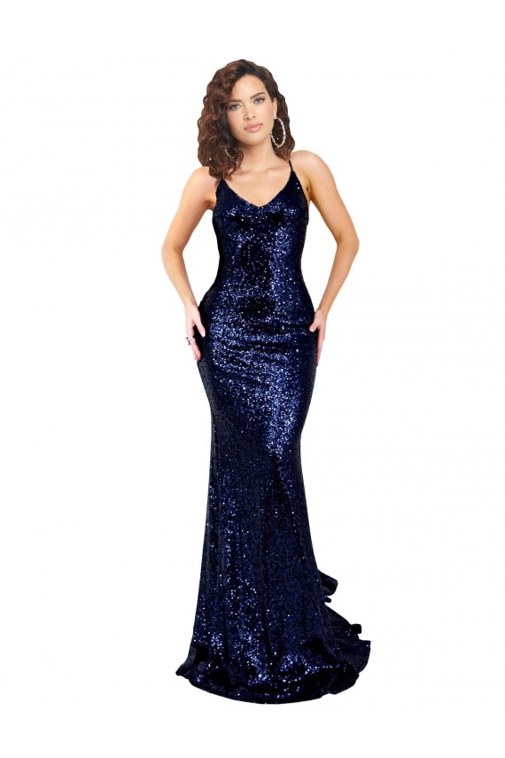 Mermaid V-Neck Sequin Long Dark Navy Formal Evening Gown / Prom Dress / Bridesmaid Dress Sydney