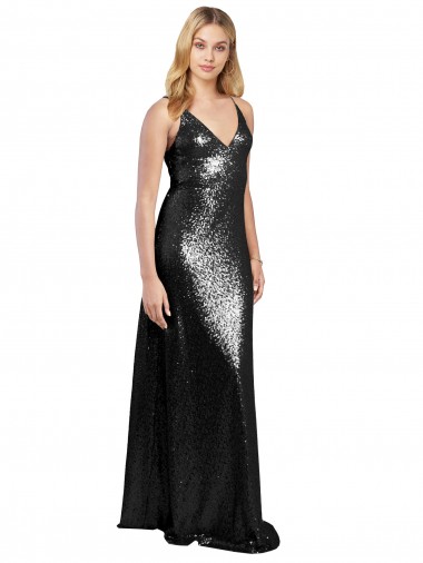 A-Line V-Neck Sequin Long Black Formal Evening Gown / Prom Dress / Bridesmaid Dress Sydney
